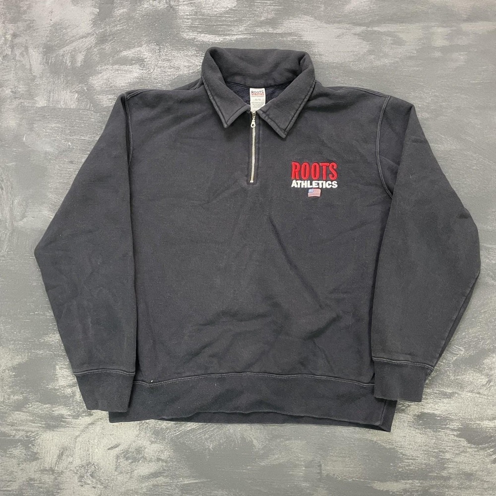 vintage Roots Athletic sweatshirt mens xl black‎ 1990s 1/4 zip usa